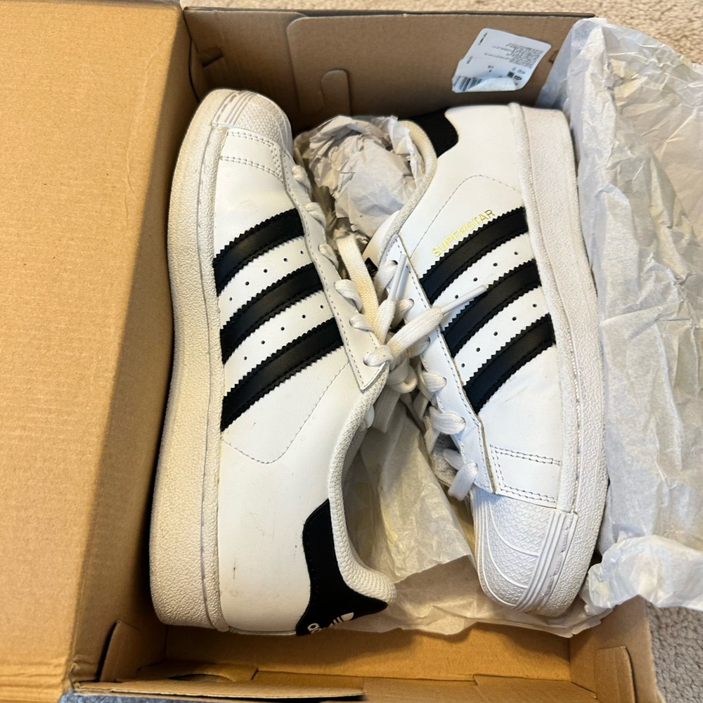 Adidas superstars size youth 4.  Comfortable and gently loved.